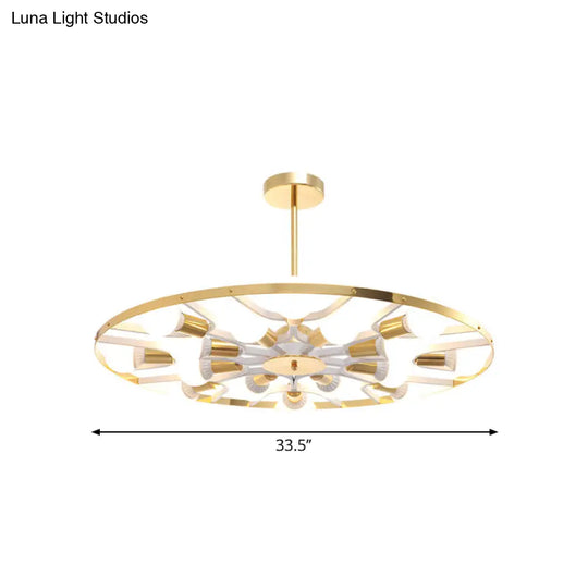 Modern Gold Ring Chandelier - 16-Light Metallic Bare Bulb Ceiling Fixture
