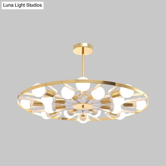 Modern Gold Ring Chandelier - 16-Light Metallic Bare Bulb Ceiling Fixture