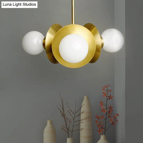 Modern Gold Round Ceiling Chandelier With 3 Bulbs Stylish Metal Hanging Light For Dining Room