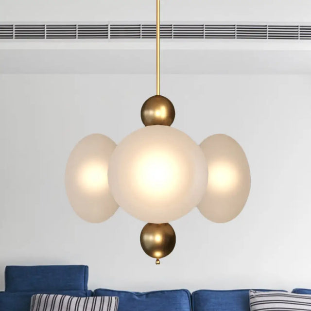 Modern Gold Round Chandelier With Frosted Glass - 4 Heads Ceiling Suspension Lamp
