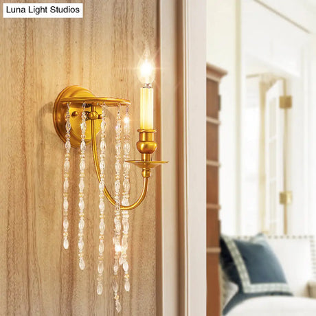 Modern Gold Sconce Light: 1/2 Lights Corridor Wall Lamp With Elegant Metal Candle Design And Crystal