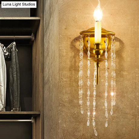 Modern Gold Sconce Light: 1/2 Lights Corridor Wall Lamp With Elegant Metal Candle Design And Crystal