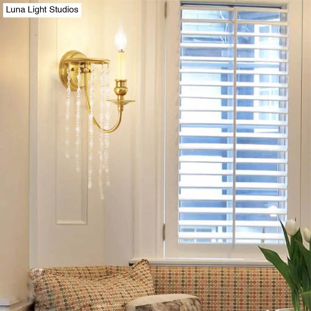 Modern Gold Sconce Light: 1/2 Lights Corridor Wall Lamp With Elegant Metal Candle Design And Crystal