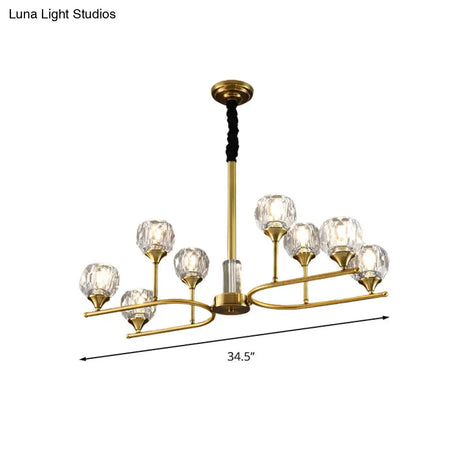 Modern Gold Sphere Crystal Pendant Chandelier 8 Heads Hanging Ceiling Light For Dining Room