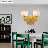 Modern Gold Tapered Wall Light Fixture - Elegant Crystal Block Sconce For Bedroom 1/2 Lights