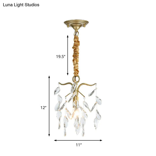 Modern Teardrop Crystal Chandelier - 1 Light Gold Hanging Fixture For Hallway