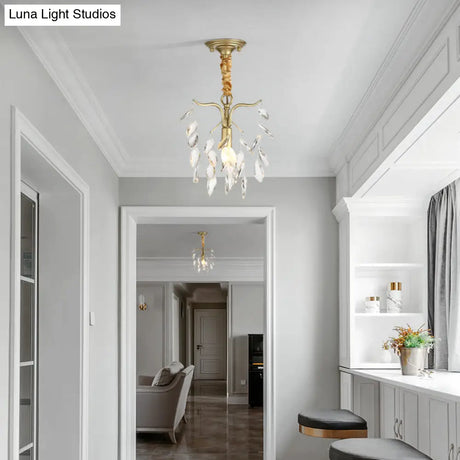 Modern Gold Teardrop Crystal Chandelier 1-Light Fixture For Hallway