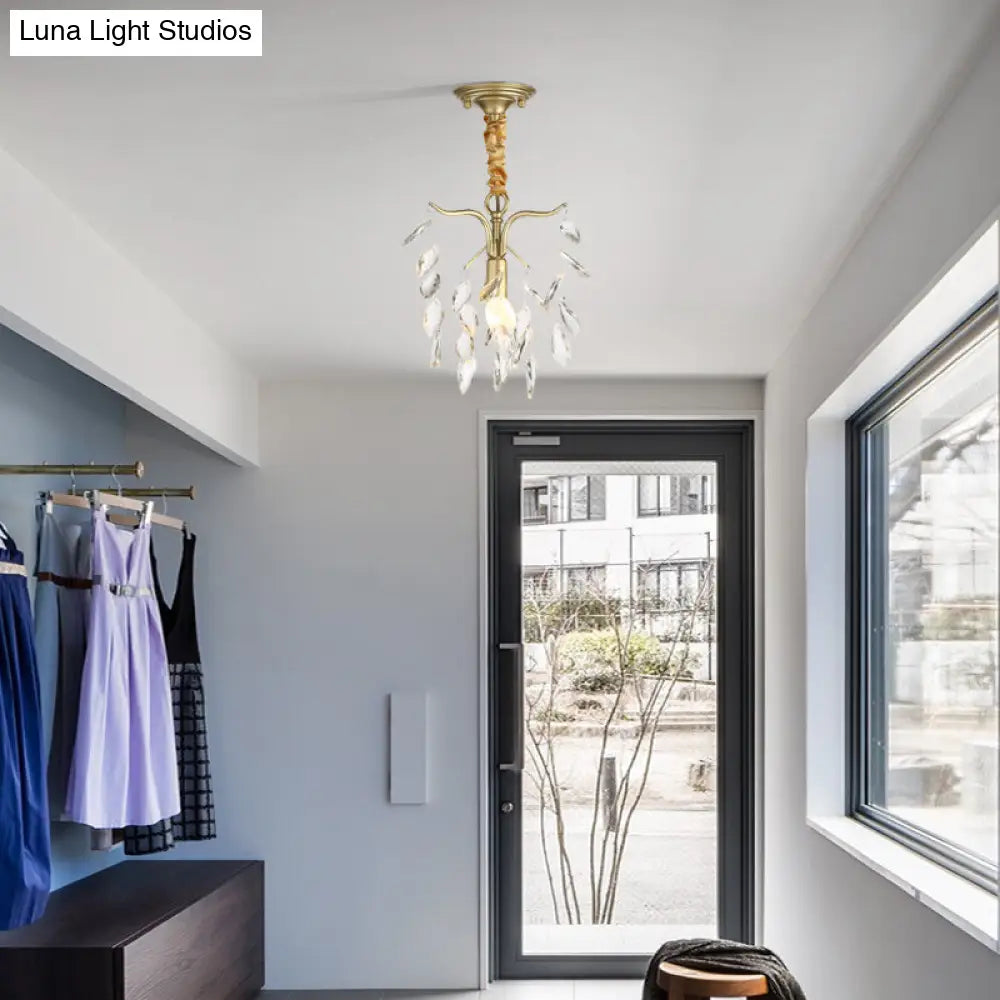 Modern Teardrop Crystal Chandelier - 1 Light Gold Hanging Fixture For Hallway