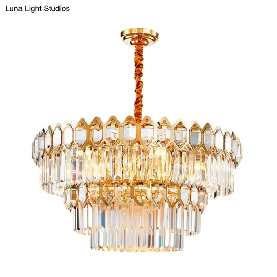 Modern Gold Tiered Crystal Chandelier: 8-Bulb Ceiling Pendant Lamp For Dining Table