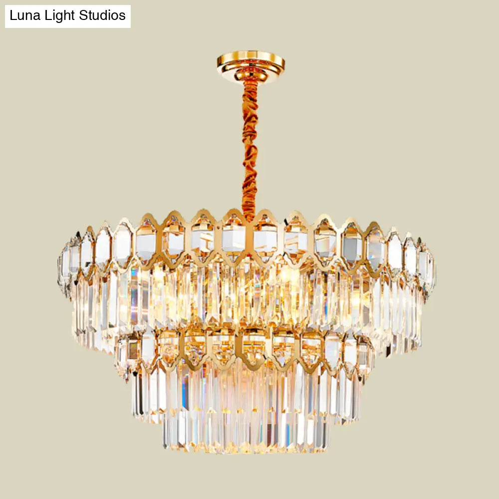 Modern Gold Tiered Crystal Chandelier: 8-Bulb Ceiling Pendant Lamp For Dining Table