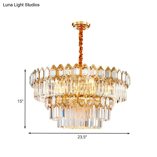 Modern Gold Tiered Crystal Chandelier: 8-Bulb Ceiling Pendant Lamp For Dining Table
