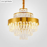 Modern Gold Tiered Crystal Chandelier 9/12 Lights Round Pendant Lighting For Dining Room