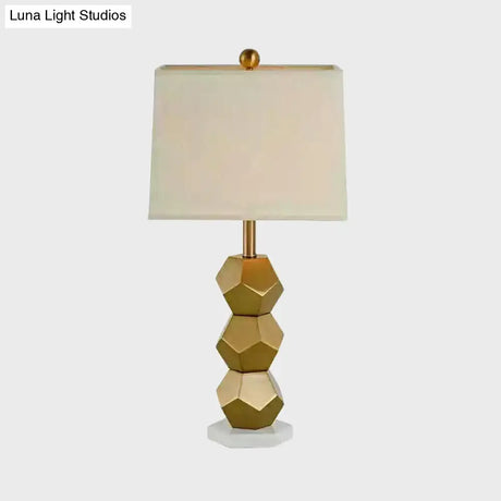 Modern Gold Trapezoid Nightstand Lamp For Bedroom - 1-Head Fabric Lighting Post