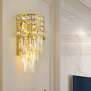 Modern Gold Triangular Crystal Wall Lamp With 3 Lights