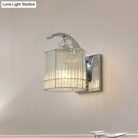 Modern Gold Wall Mounted Lamp With Clear Crystal Shade- 1 Head Cylindrical Design