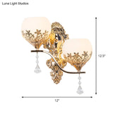 Modern Gold Wall Mounted Sconce Light Fixture With Crystal Shade - 2 Heads Bowl Design