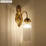 Modern Gold Wall Sconce Lamp With Clear Crystal & Metal Gooseneck Arm - Tubular Corridor Lighting