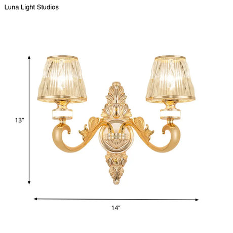 Modern Gold Wall Sconce With Crystal Cone Shade - Bedside/Room Fixture