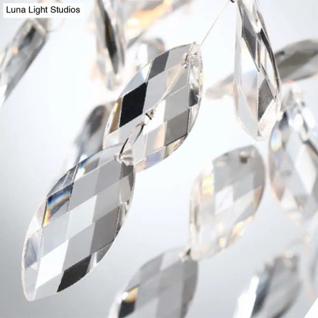 Modern Gold Wall Sconce With Crystal Drop - 2-Light Branch Mount