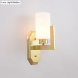 Modern Gold Wall Sconce With Tubular Milk Glass Shade For Living Room
