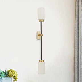 Modern Gold Wall Sconce With White Glass Shade - 2-Head Living Room Lamp