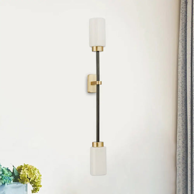 Modern Gold Wall Sconce With White Glass Shade - 2-Head Living Room Lamp