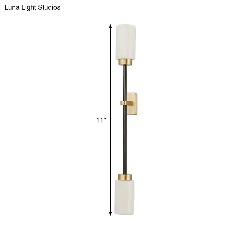 Modern Gold Wall Sconce With White Glass Shade - 2-Head Living Room Lamp