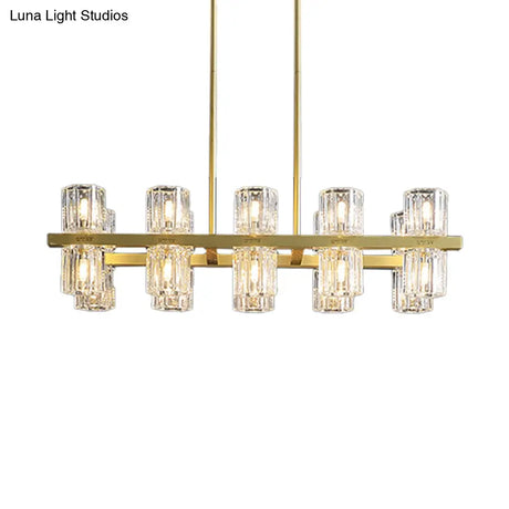 Modern Golden Cylindrical Crystal Pendant Light With 10/20 Island Lights For Dining Tables