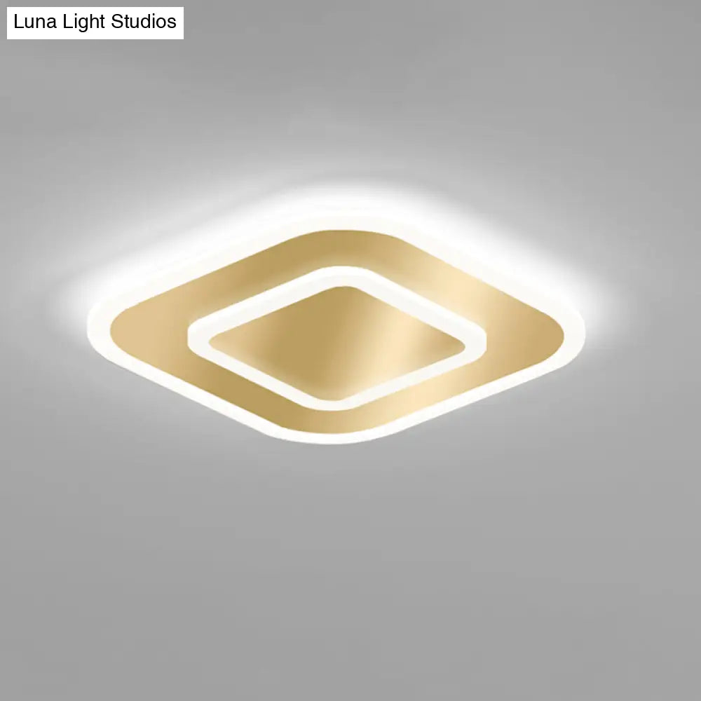 Modern Golden Geometric Flushmount Ceiling Light With Acrylic Led For Stairs Gold / White Square