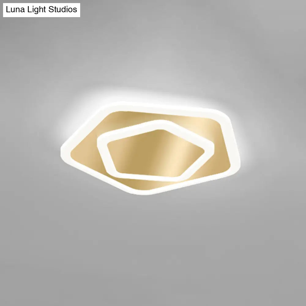 Modern Golden Geometric Flushmount Ceiling Light With Acrylic Led For Stairs Gold / White Pentagon
