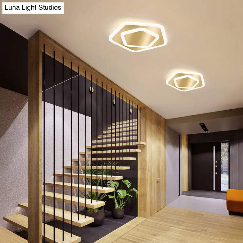 Modern Golden Geometric Flushmount Ceiling Light With Acrylic Led For Stairs Gold / Warm Pentagon