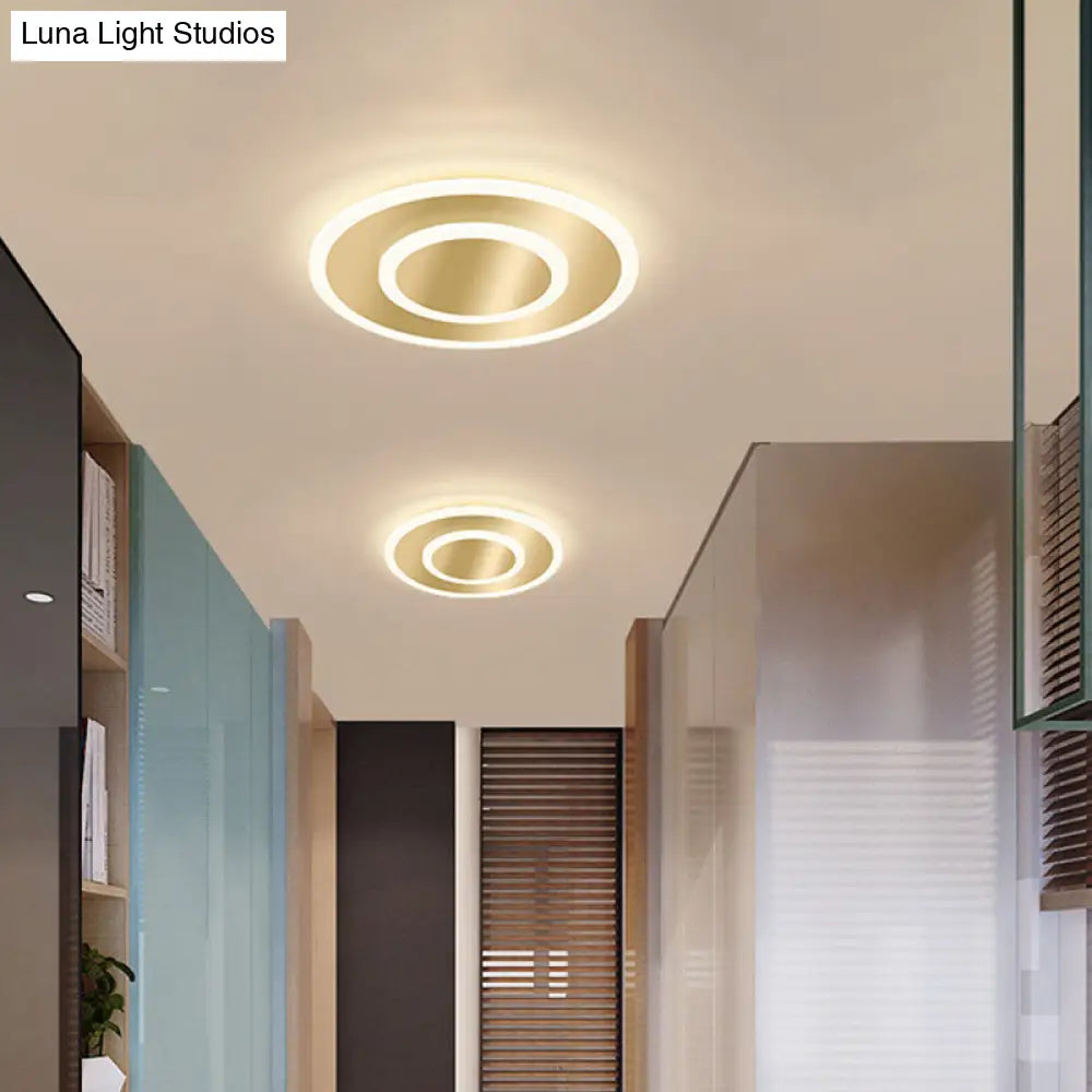 Modern Golden Geometric Flushmount Ceiling Light With Acrylic Led For Stairs Gold / White Round