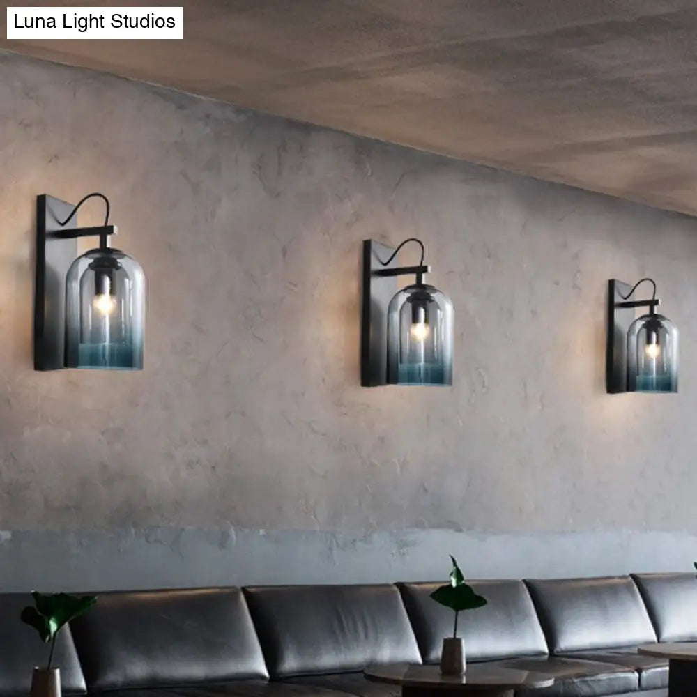Modern Gradient Glass Sconce Lighting Fixture: 2 Shades Black Wall Mount With 1 Bulb