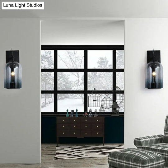 Modern Gradient Glass Sconce Lighting Fixture: 2 Shades Black Wall Mount With 1 Bulb
