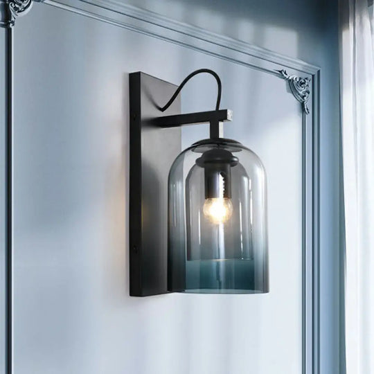 Modern Gradient Glass Sconce Lighting Fixture: 2 Shades Black Wall Mount With 1 Bulb