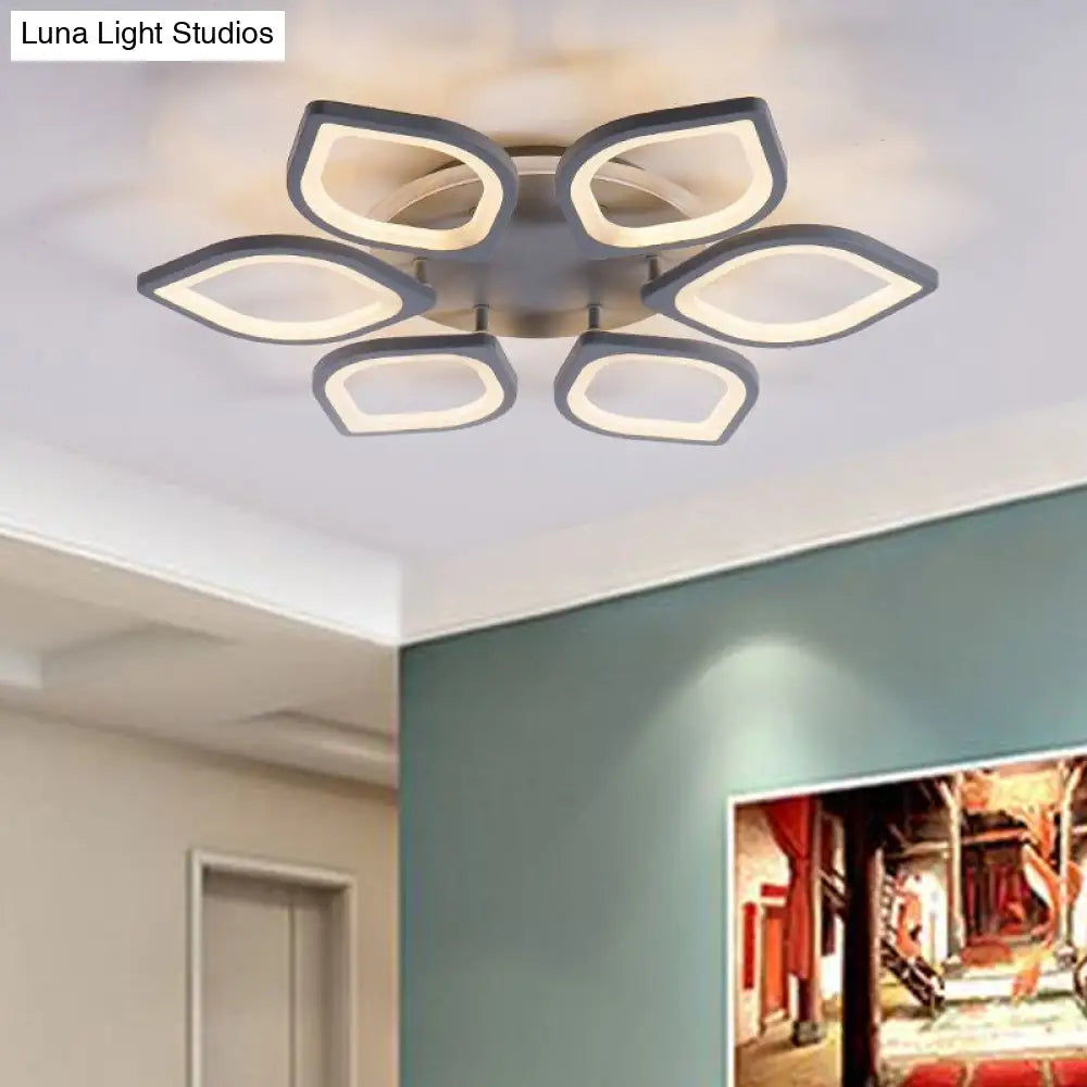 Modern Gray Flower Led Ceiling Mount Light - Acrylic Flushmount For Dining Room Neutral/Warm/White