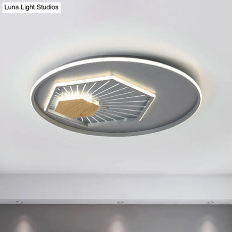 Modern Gray Hexagon Acrylic Led Flush Light Fixture 19.5’/23.5’ Wide - Warm/3 Color