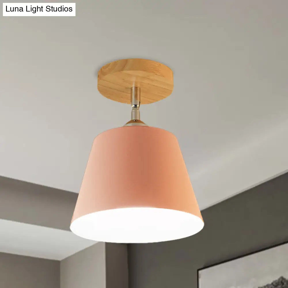Modern Gray/Pink Metal And Wood Adjustable Ceiling Pendant Light