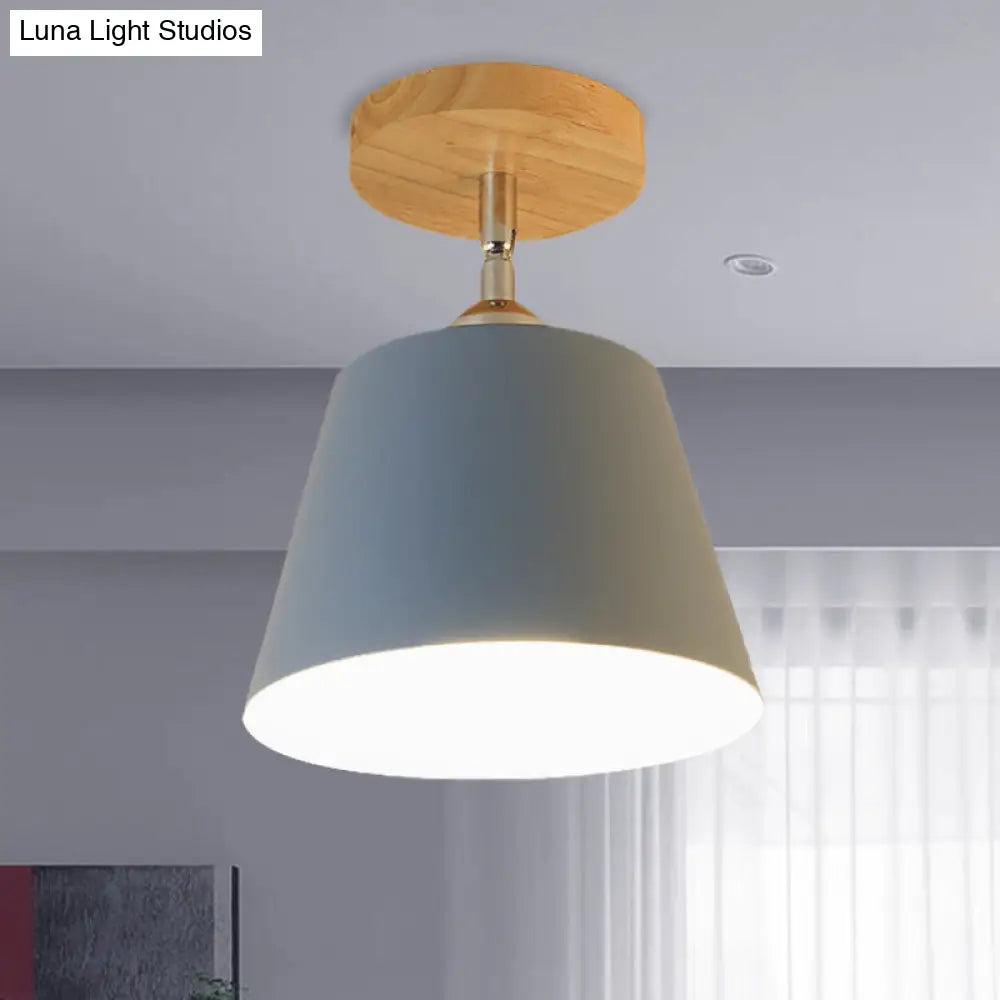 Modern Gray/Pink Metal And Wood Adjustable Ceiling Pendant Light Blue