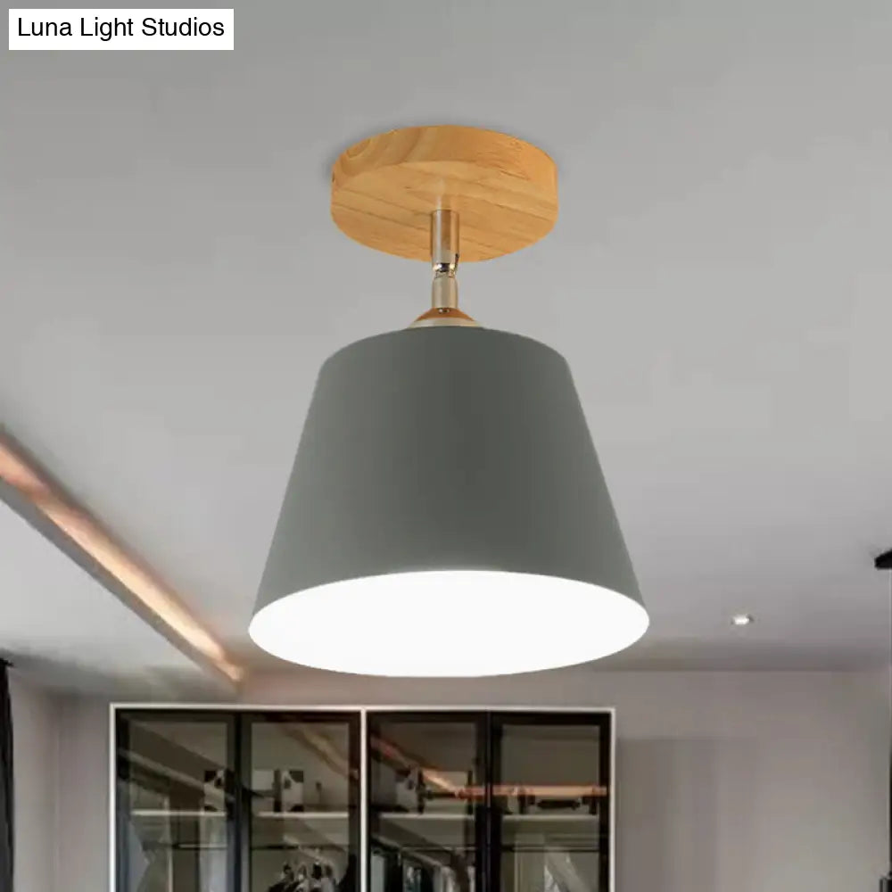 Modern Gray/Pink Metal And Wood Adjustable Ceiling Pendant Light