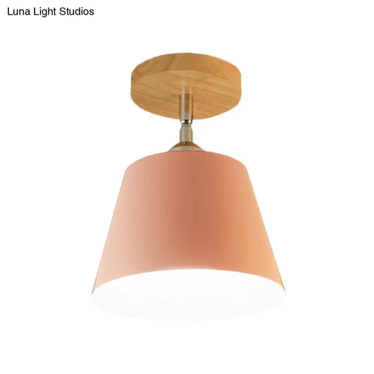 Modern Gray/Pink Metal And Wood Adjustable Ceiling Pendant Light