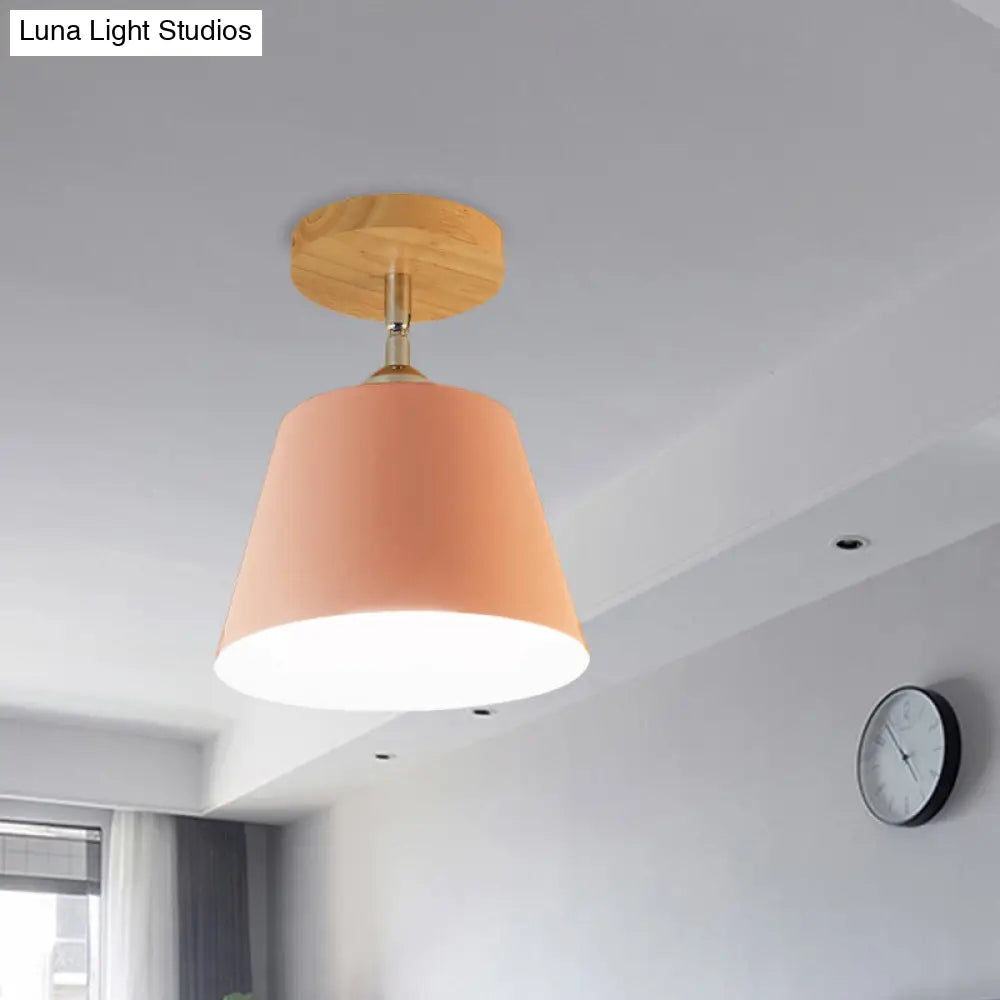 Modern Gray/Pink Metal And Wood Adjustable Ceiling Pendant Light