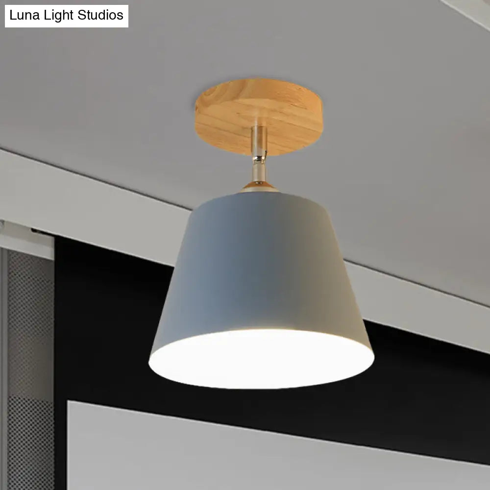 Modern Gray/Pink Metal And Wood Adjustable Ceiling Pendant Light