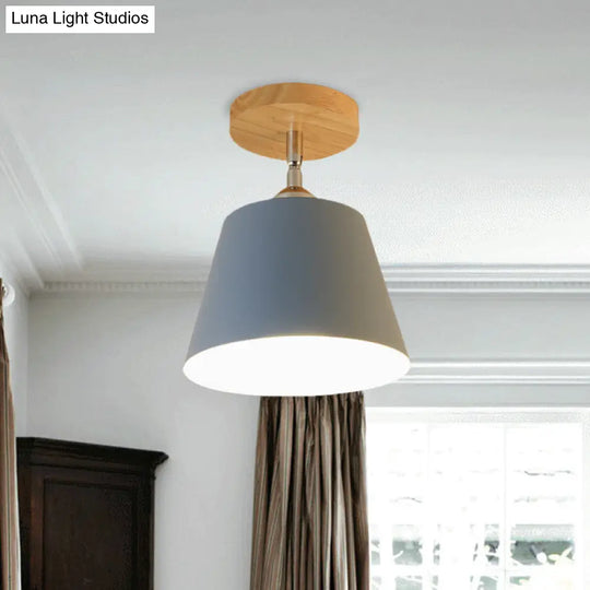 Modern Gray/Pink Metal And Wood Adjustable Ceiling Pendant Light