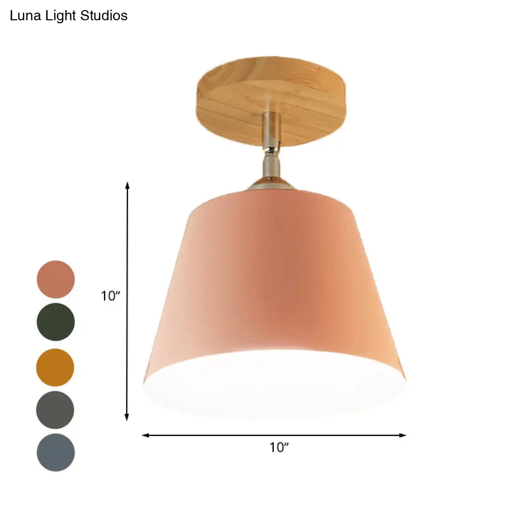 Modern Gray/Pink Metal And Wood Adjustable Ceiling Pendant Light