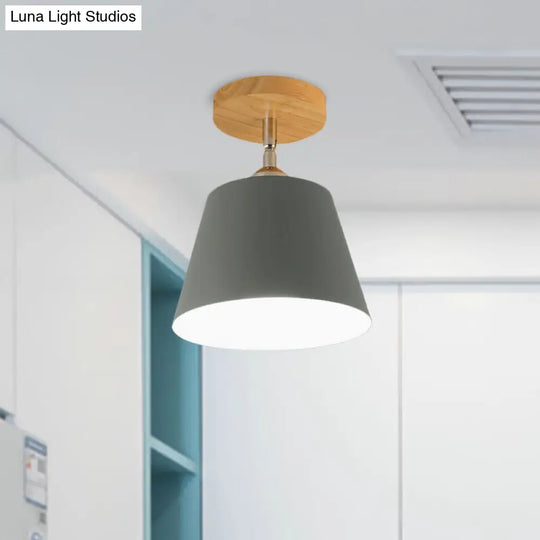 Modern Gray/Pink Metal And Wood Adjustable Ceiling Pendant Light