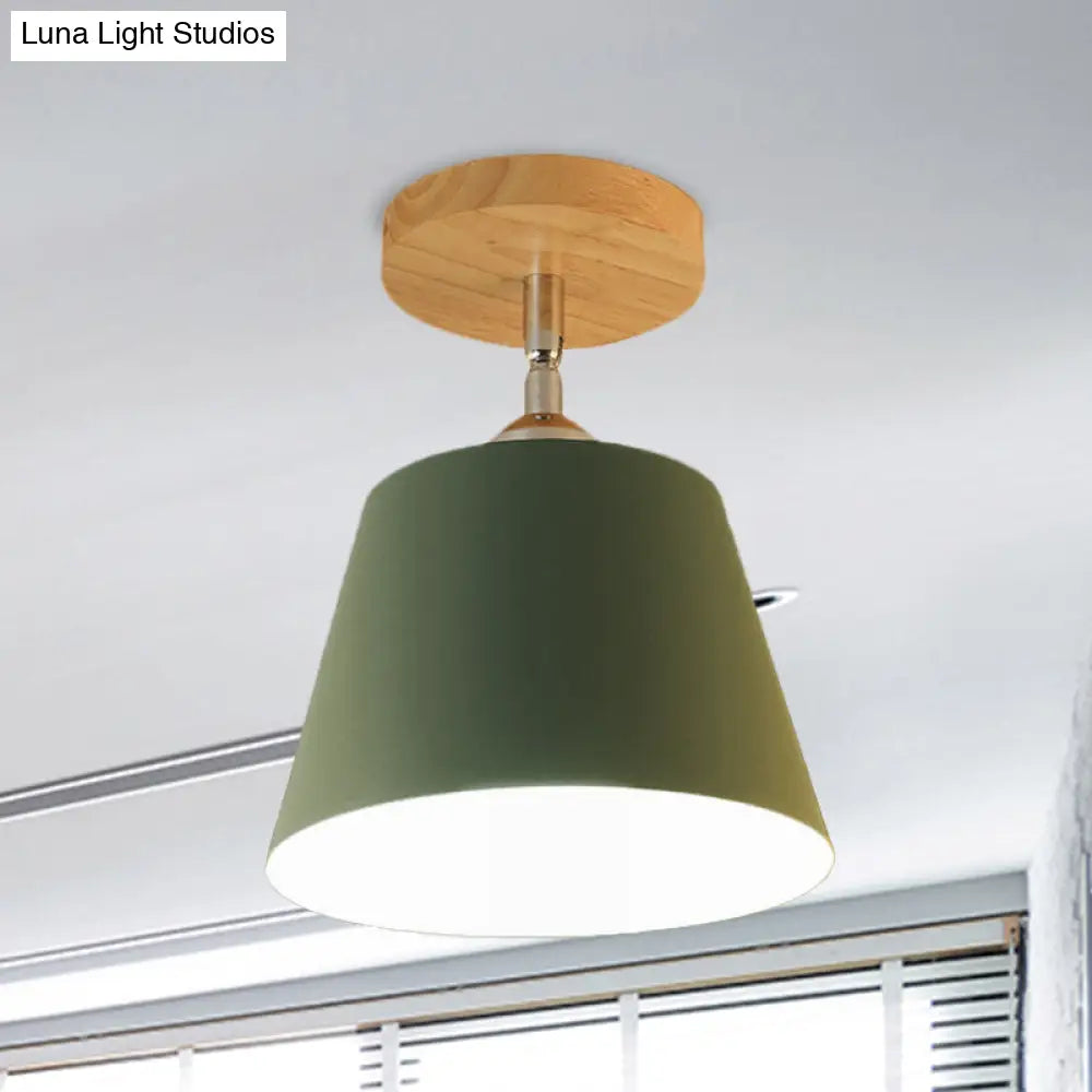 Modern Gray/Pink Metal And Wood Adjustable Ceiling Pendant Light