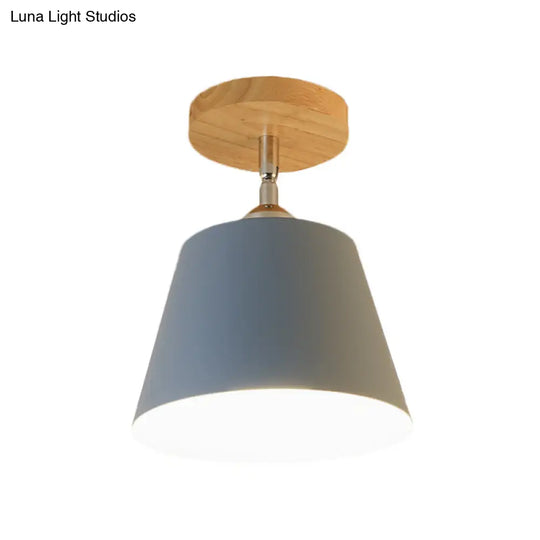 Modern Gray/Pink Metal And Wood Adjustable Ceiling Pendant Light