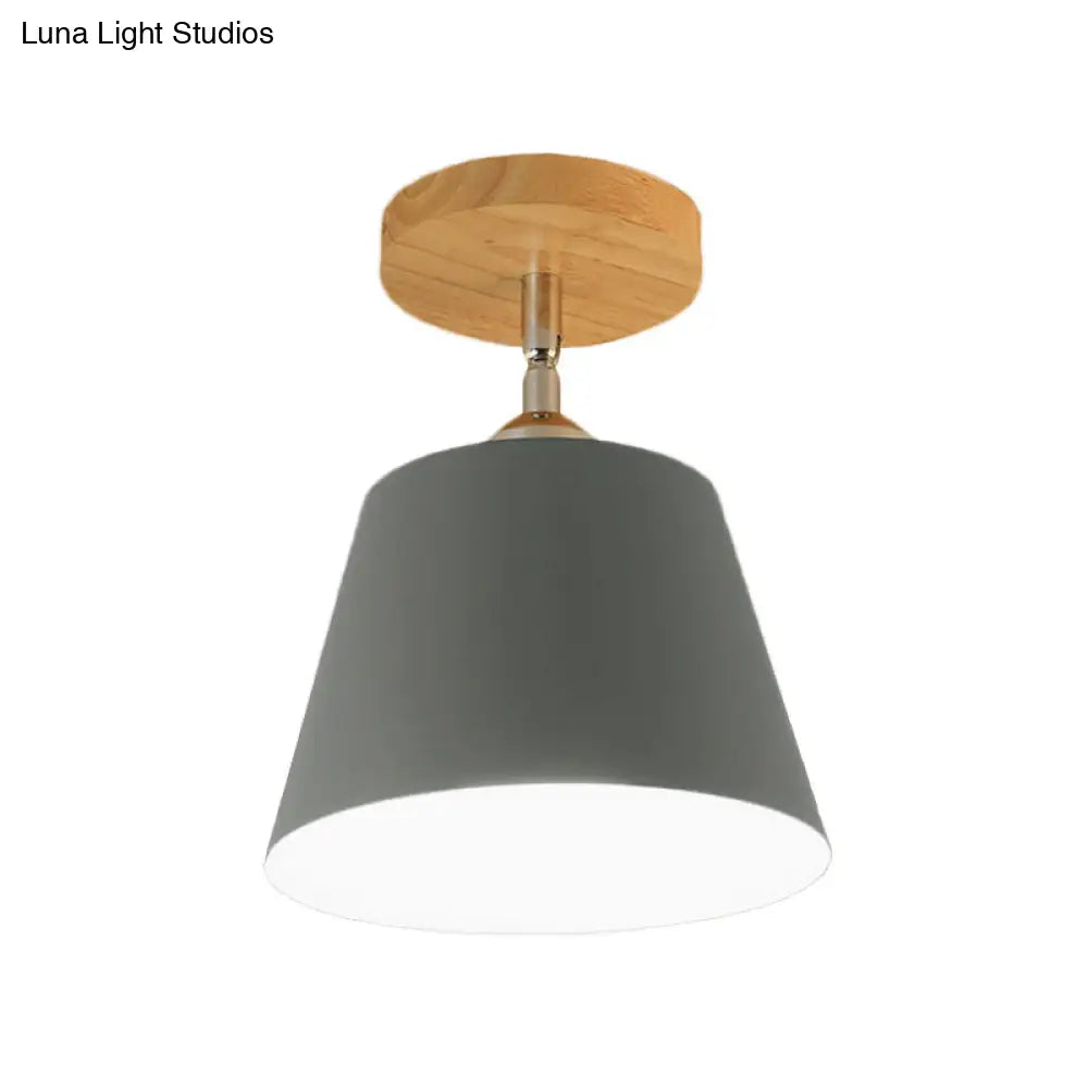 Modern Gray/Pink Metal And Wood Adjustable Ceiling Pendant Light