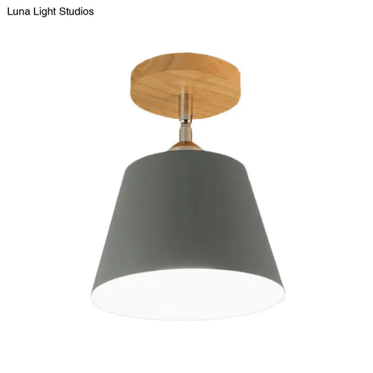 Modern Gray/Pink Metal And Wood Adjustable Ceiling Pendant Light